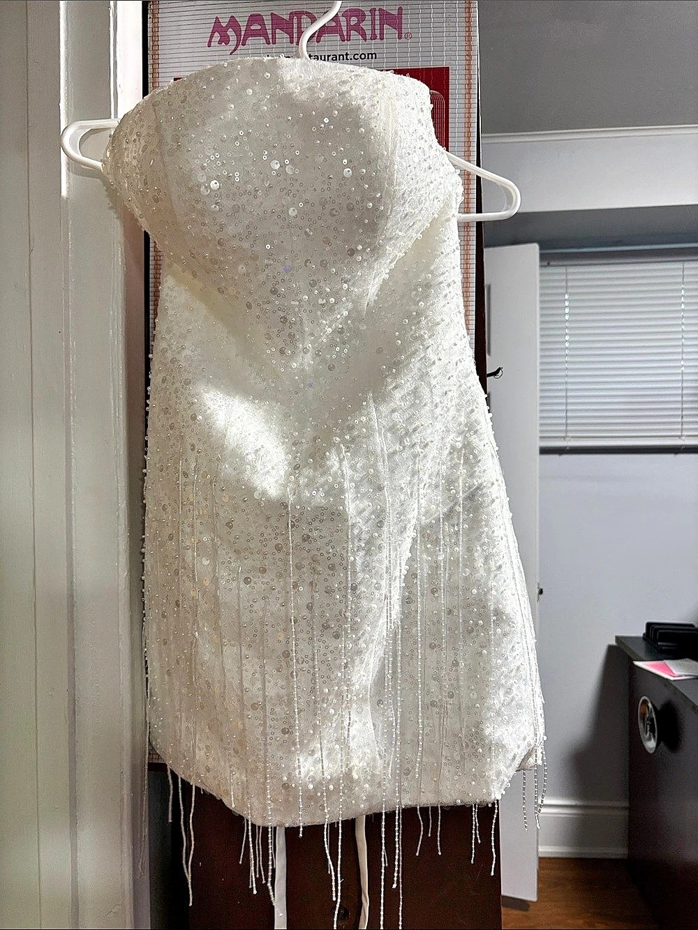 White Strapless Beaded Fringe Lace Up Mini Dress Beaded Fringe - Reception Dres